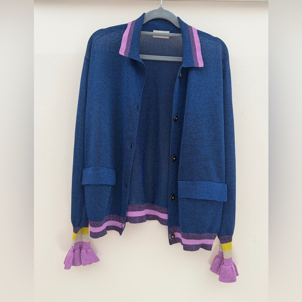 Baum und Pferdgarten Collared Button Cardigan with Ruffle Cuffs Size M
